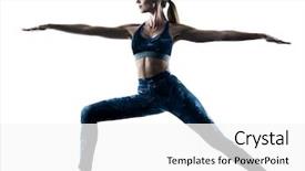  Presentation with fitness - Beautiful presentation theme featuring one caucasian woman exercising fitness backdrop and a white colored foreground