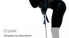  Presentation with posture - Audience pleasing slide set consisting of one caucasian woman exercising gymstick fitness workout posture in silhouette studio isolated on white background backdrop and a white colored foreground