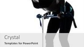  Presentation with posture - PPT layouts with one caucasian woman exercising gymstick fitness workout posture in silhouette studio isolated on white background background and a light gray colored foreground