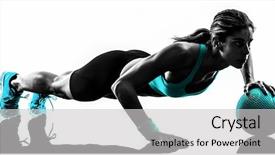  Presentation with woman sport - Presentation theme having one caucasian woman exercising medicine background and a light gray colored foreground