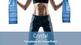  Presentation with pilates - Slides with one caucasian woman exercising pilates fitness elastic resistant band exercises isolated silhouette on white background background and a ocean colored foreground