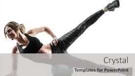  Presentation with pilates - Amazing slide deck having one caucasian woman exercising pilates fitness soft ball exercises isolated silhouette on white background backdrop and a light gray colored foreground