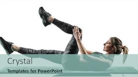  Presentation with pilates - Slide deck featuring one caucasian woman exercising pilates fitness exercises isolated silhouette on white background background and a light blue colored foreground