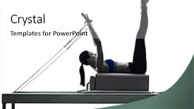  Presentation with pilates - Cool new PPT layouts with one caucasian woman exercising pilates backdrop and a white colored foreground