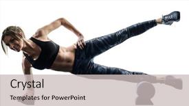  Presentation with one young man exercising handball - Cool new PPT layouts with one caucasian woman exercising pilates backdrop and a light gray colored foreground
