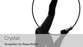  Presentation with gymnastics - Slides having one caucasian woman exercising rhythmic gymnastics hula hoop in silhouette studio isolated on white background background and a light gray colored foreground