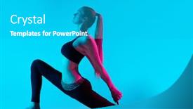  Presentation with yoga - Amazing PPT theme having one caucasian woman exercising yoga exercices in silhouette studio isolated on blue background backdrop and a teal colored foreground