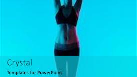  Presentation with blue mountain - Colorful PPT theme enhanced with one-caucasian-woman-exercising-yoga backdrop and a teal colored foreground