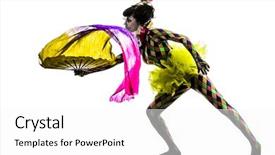  Presentation with circus - Beautiful PPT theme featuring one caucasian woman harlequin circus backdrop and a white colored foreground