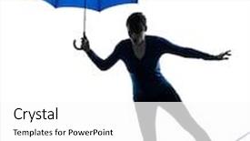  Presentation with umbrella - Amazing PPT theme having one caucasian woman holding umbrella in silhouette studio isolated on white background backdrop and a white colored foreground