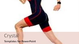  Presentation with triathlon - Cool new slide deck with one caucasian woman practicing triathlon triathlete ironman runner running jogger jogging in studio shot isolated on white background backdrop and a coral colored foreground