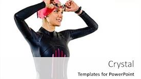  Presentation with ironman - Presentation design consisting of one caucasian woman practicing triathlon triathlete ironman swimmer swimming swimsuit studio shot isolated on white background background and a white colored foreground