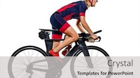  Presentation with ironman - Beautiful slide deck featuring one-caucasian-woman-practicing-triathlon backdrop and a light gray colored foreground