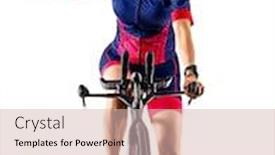  Presentation with ironman - Slide deck having one-caucasian-woman-practicing-triathlon background and a soft green colored foreground