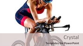  Presentation with ironman - Audience pleasing PPT theme consisting of one-caucasian-woman-practicing-triathlon backdrop and a soft green colored foreground