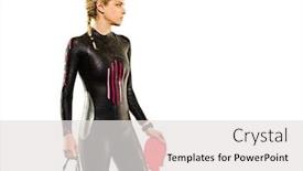  Presentation with ironman - Cool new slide set with one-caucasian-woman-practicing-triathlon backdrop and a light gray colored foreground