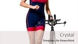  Presentation with triathlon - Cool new presentation theme with one-caucasian-woman-practicing-triathlon backdrop and a lemonade colored foreground