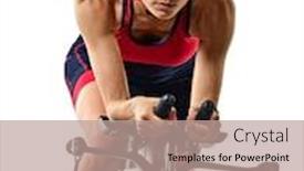  Presentation with ironman - Colorful PPT theme enhanced with one-caucasian-woman-practicing-triathlon backdrop and a coral colored foreground