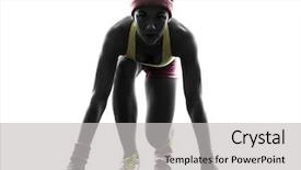  Presentation with running - PPT layouts enhanced with one caucasian woman runner running background and a light gray colored foreground