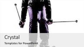  Presentation with skiing - Beautiful PPT theme featuring one caucasian woman skier skiing jumping in silhouette on white background backdrop and a white colored foreground