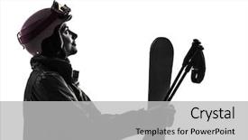  Presentation with sad woman silhouette - Colorful presentation design enhanced with one caucasian woman skier skiing backdrop and a light gray colored foreground