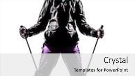  Presentation with skiing - Colorful slide set enhanced with one caucasian woman skier skiing happy joyful resting in silhouette on white background backdrop and a white colored foreground