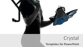  Presentation with swimmer - Cool new presentation with one caucasian woman snorkeler swimmer in silhouette studio isolated on white background backdrop and a light gray colored foreground