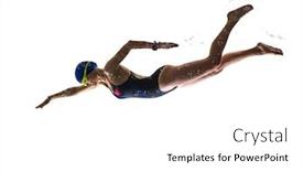  Presentation with water woman swimming underwater - Slides featuring one-caucasian-woman-sport-swimmer background and a white colored foreground