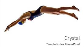  Presentation with sport - PPT layouts enhanced with one-caucasian-woman-sport-swimmer background and a white colored foreground