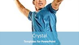  Presentation with badminton - Cool new PPT theme with one-caucasian-youg-badminton-player backdrop and a teal colored foreground