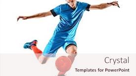  Presentation with soccer - Beautiful PPT theme featuring one-caucasian-youg-soccer-player backdrop and a sky blue colored foreground