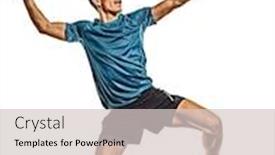  Presentation with badminton - Slide set with one-caucasian-young-badminton-player background and a light gray colored foreground