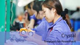  Presentation with production line - Theme consisting of one chinese worker assembling production background and a light blue colored foreground