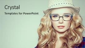  Presentation with youth - Colorful slide set enhanced with one color - young woman with camera blonde backdrop and a soft green colored foreground