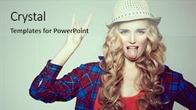  Presentation with camera - Colorful presentation theme enhanced with one color - young woman with camera blonde backdrop and a soft green colored foreground