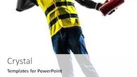  Presentation with fire extinguisher - Beautiful presentation theme featuring one-construction-worker-screaming backdrop and a white colored foreground