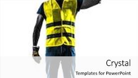  Presentation with hoist - PPT layouts consisting of one construction worker signaling looking background and a white colored foreground