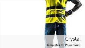  Presentation with worker safety - PPT theme with one construction worker signaling background and a white colored foreground