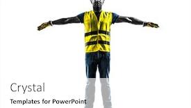  Presentation with worker safety - Cool new slide deck with one construction worker signaling backdrop and a white colored foreground