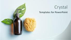  Presentation with dark blue green - Presentation design enhanced with one-cosmetic-dark-amber-glass background and a sky blue colored foreground