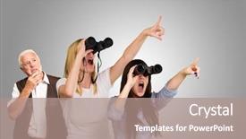  Presentation with people - PPT theme enhanced with one direction - people looking through binoculars background and a coral colored foreground