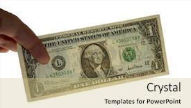  Presentation with dollar - PPT theme having one-dollar-in-the-hand background and a yellow colored foreground