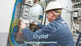  Presentation with electrician - Slide set enhanced with one electrician at work background and a ocean colored foreground