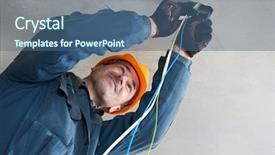  Presentation with cable drum - Audience pleasing PPT layouts consisting of one electrician working with cable backdrop and a ocean colored foreground