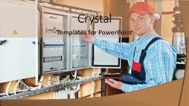 Presentation with distribution - Slides consisting of one electrician working with distribution fuseboard background and a coral colored foreground
