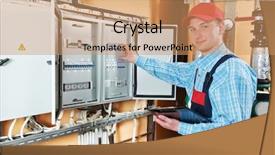  Presentation with distribution - Cool new slide deck with power cable - one electrician working with distribution backdrop and a coral colored foreground