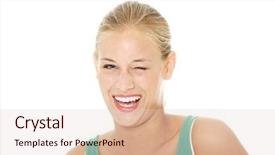  Presentation with happy sad adoption custody - PPT layouts featuring one eye - happy young blond woman blinking background and a  colored foreground