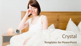  Presentation with bed - Presentation theme featuring one eye - young woman waking up background and a sky blue colored foreground