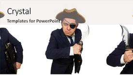  Presentation with one swot - PPT theme having one eyed pirate with briefcase background and a soft green colored foreground