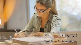  Presentation with ways working - Slide set having one future - attractive woman working in co background and a coral colored foreground